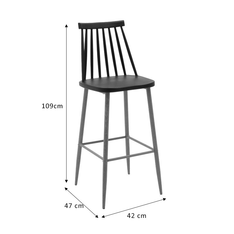 Bar stool Aurora pakoworld PP black-natural 42x49x109εκ