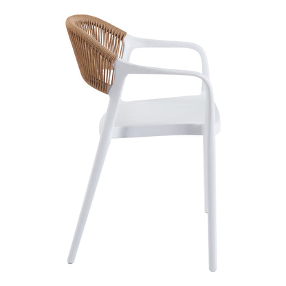 Ankara stackable armchair pp in white color and natural color pe rattan 54x55.5x77cm