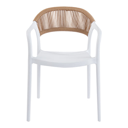 Ankara stackable armchair pp in white color and natural color pe rattan 54x55.5x77cm