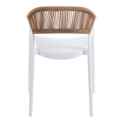 Ankara stackable armchair pp in white color and natural color pe rattan 54x55.5x77cm