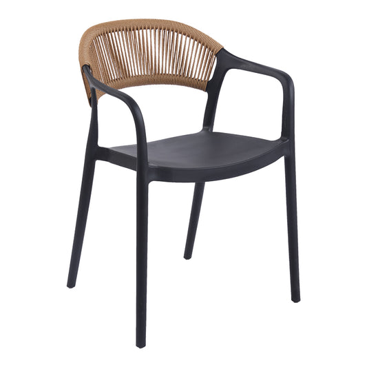 Ankara stackable armchair pp in black color and natural color pe rattan 54x55.5x77cm