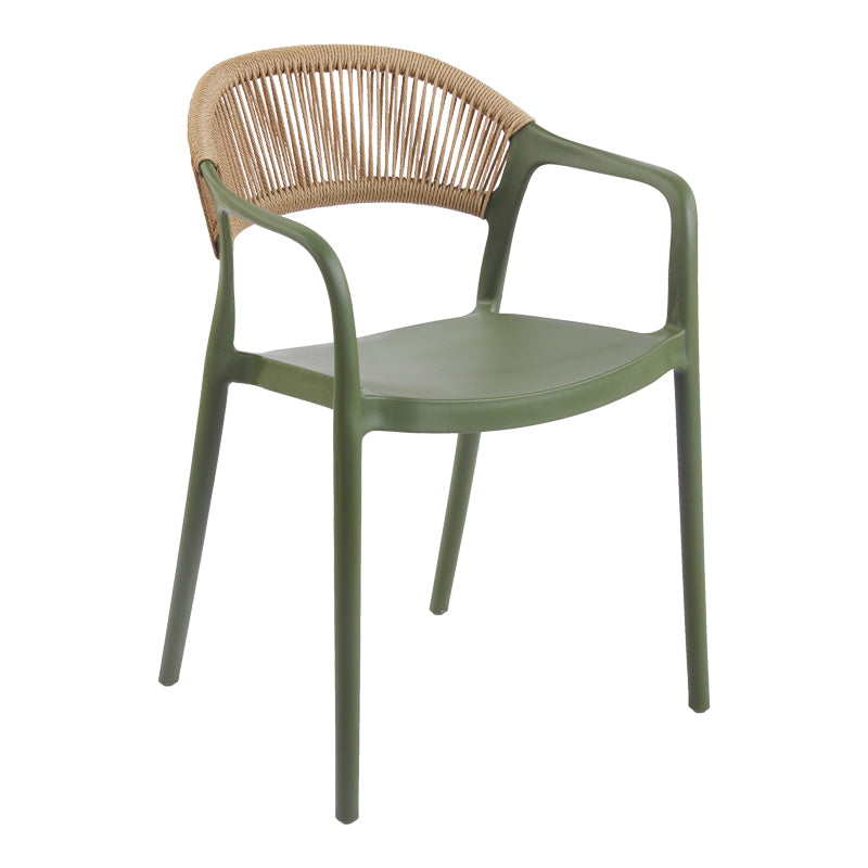 Ankara stackable armchair pp in olive green color and natural color pe rattan 54x55.5x77cm