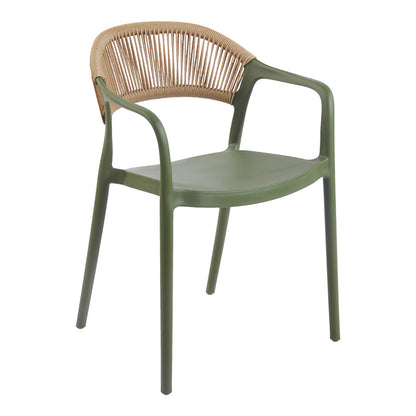 Ankara stackable armchair pp in olive green color and natural color pe rattan 54x55.5x77cm