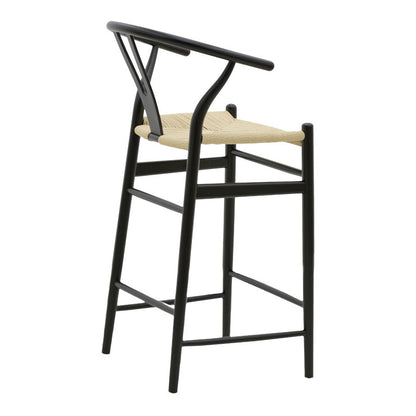 Bar stool Wishbone pakoworld black beech wood-natural rope 53x54x107cm