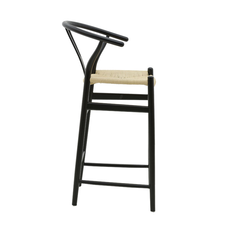 Bar stool Wishbone pakoworld black beech wood-natural rope 53x54x107cm