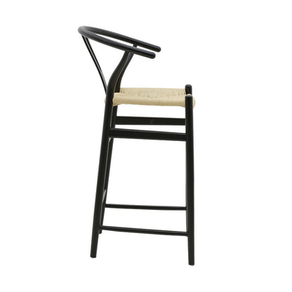 Bar stool Wishbone pakoworld black beech wood-natural rope 53x54x107cm