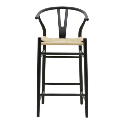 Bar stool Wishbone pakoworld black beech wood-natural rope 53x54x107cm