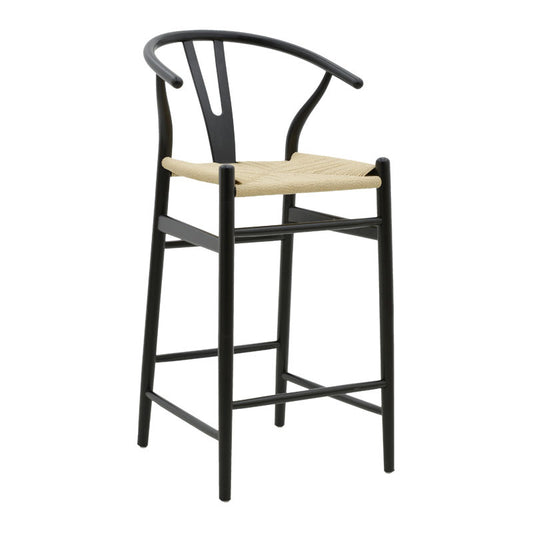 Bar stool Wishbone pakoworld black beech wood-natural rope 53x54x107cm