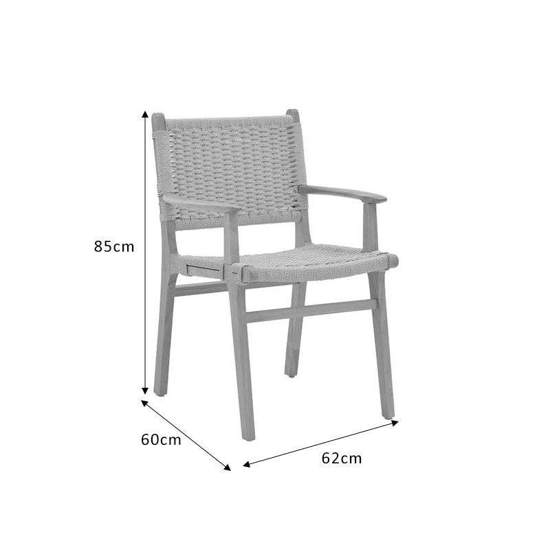 Armchair Julien rubber wood and rope in natural shade 62x60x85cm