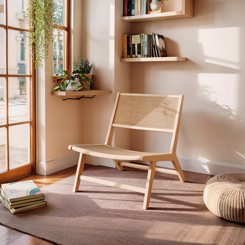 Armchair Filippo pakoworld natural beech wood-natural rattan seat 68x72x74cm