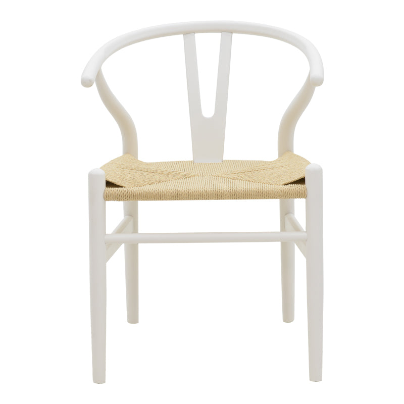 Wishbone chair pakoworld white beech wood-seat with rope in natural shade 53x55x76cm
