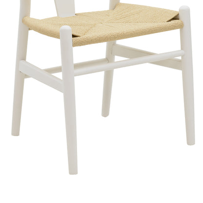 Wishbone chair pakoworld white beech wood-seat with rope in natural shade 53x55x76cm