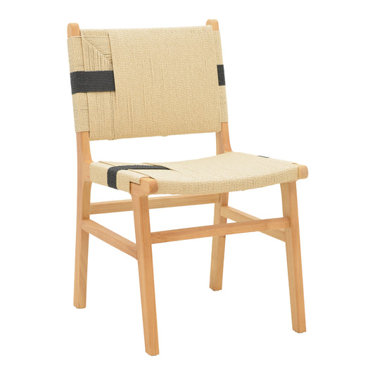 Julien chair pakoworld rubberwood and rope upholstery in natural-black color 61x54x85cm