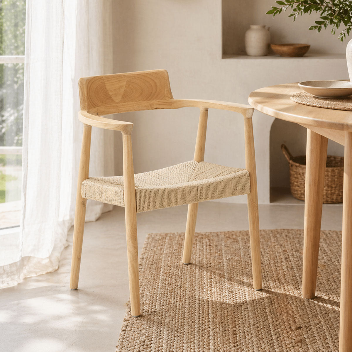 Jojene rubberwood and rope armchair in natural shade 58x54x79cm