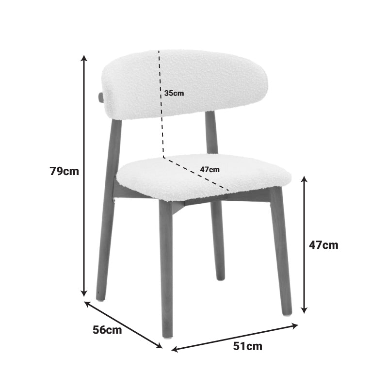 Ubene chair rubberwood in walnut-boucle fabric in white shade 51x56x79cm