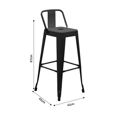 Bar stool with backrest Utopia pakoworld metal black 42x42x97cm