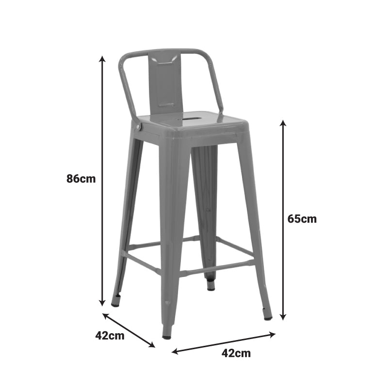 Mid-height Bar stool with backrest Utopia metal in anthracite color 42x42x86cm