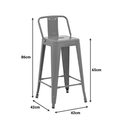 Mid-height Bar stool with backrest Utopia metal in anthracite color 42x42x86cm