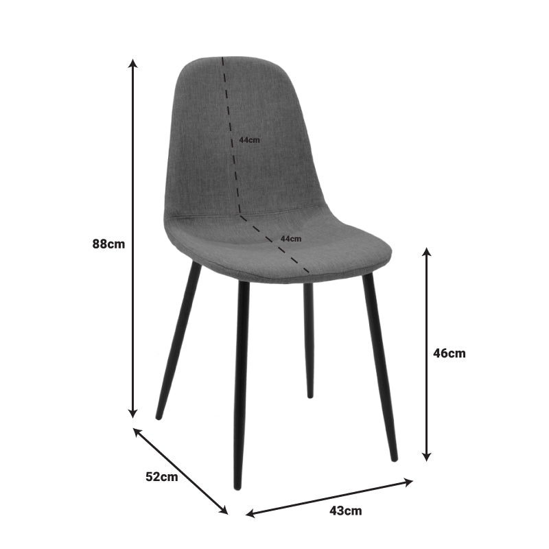 Dining chair Bella velvet in dark grey color and black metal leg 43.5x52x89cm