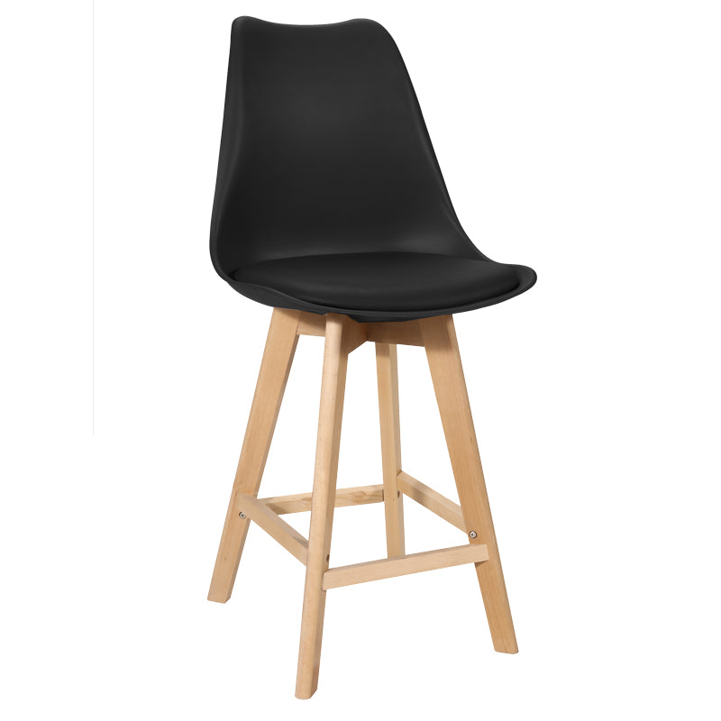 Bar stool Gaston black pp-pu and natural wood leg 49x56x112cm