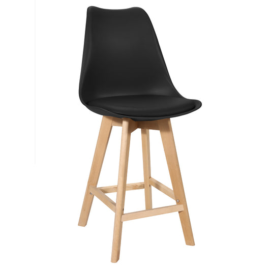 Bar stool Gaston pakoworld black pp-pu and natural wood leg 56x48.5x104cm