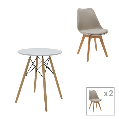 Julita-Gaston dining table set of 3 pakoworld MDF and beech wood in gray-white-natural shade Φ60x73cm