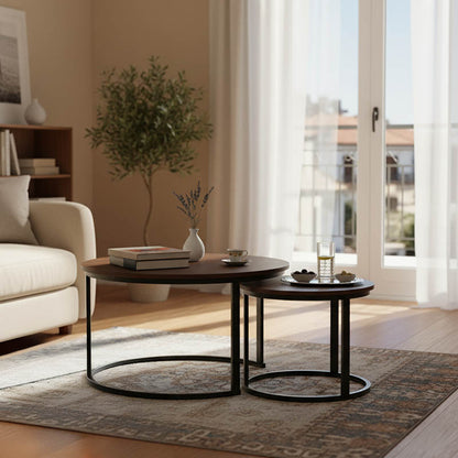 Coffee tables Solme I 2pcs in walnut color with black metal legs