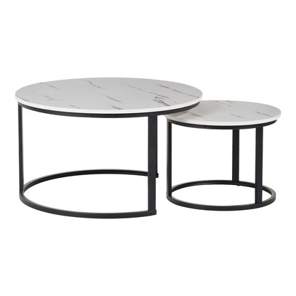 Coffee tables Solme I 2pcs in white marble color with black metal legs