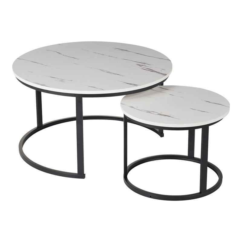 Coffee tables Solme I 2pcs in white marble color with black metal legs