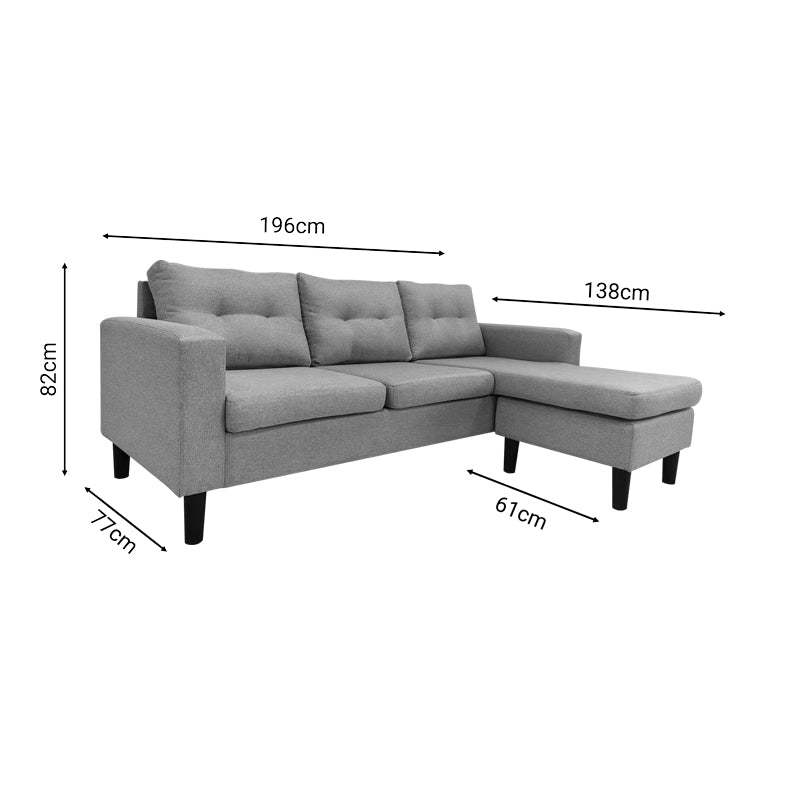 Reversible corner sofa Maneli fabric anthracite 196x138/77x82cm