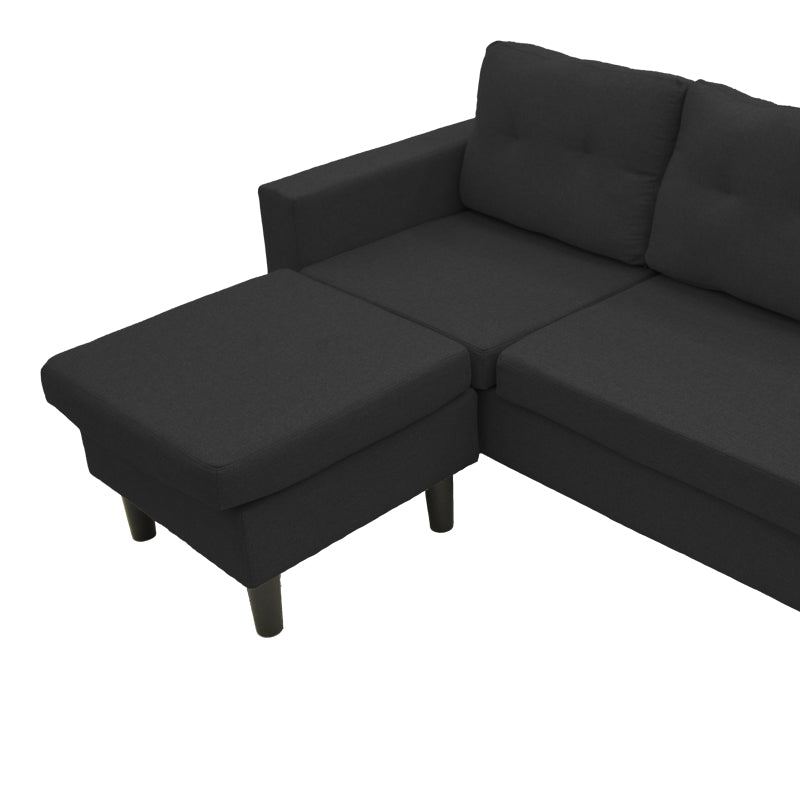 Reversible corner sofa Maneli fabric black 196x138/77x82cm