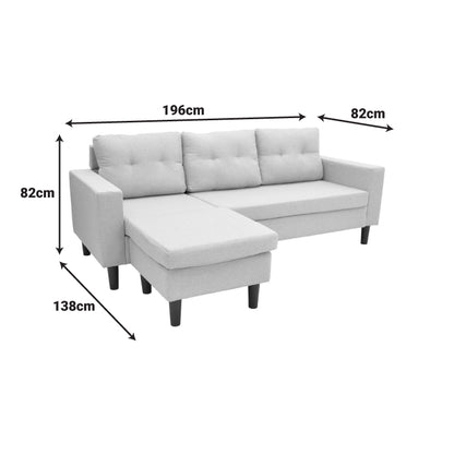 Reversible corner sofa Maneli fabric black 196x138/77x82cm
