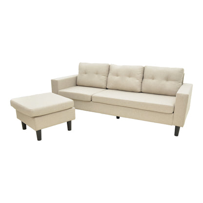 Reversible corner sofa Maneli beige fabric 196x138/77x82cm