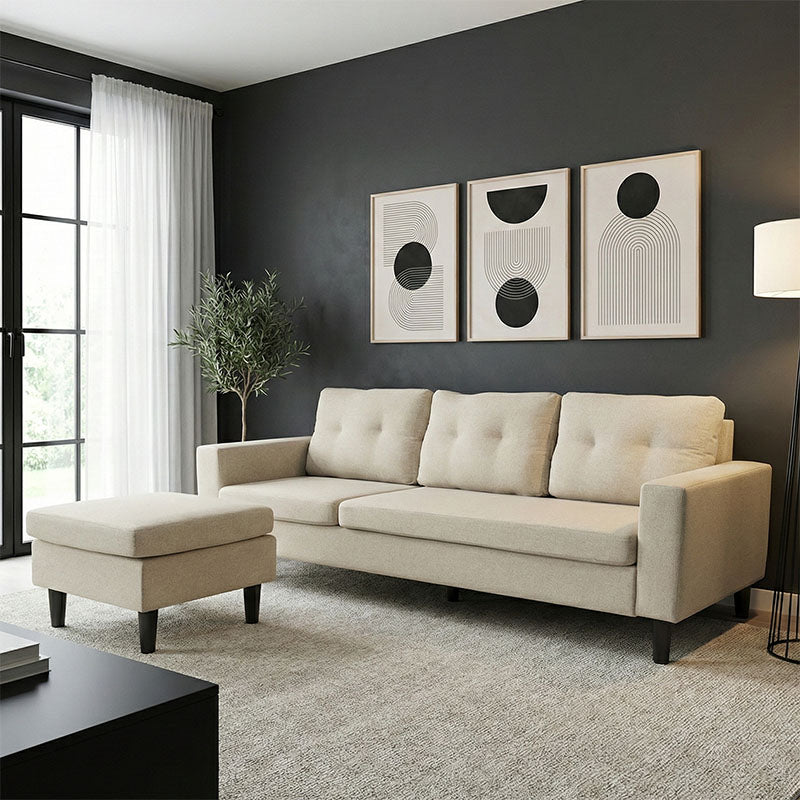 Reversible corner sofa Maneli beige fabric 196x138/77x82cm