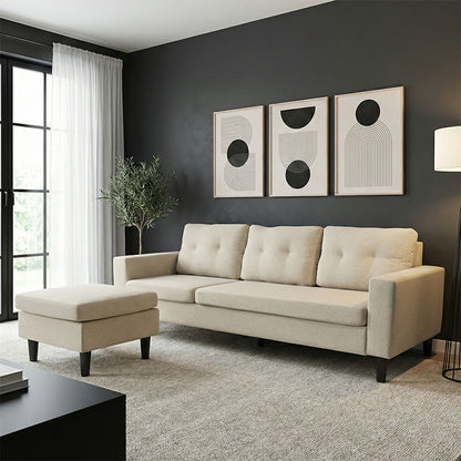 Reversible corner sofa Maneli beige fabric 196x138/77x82cm