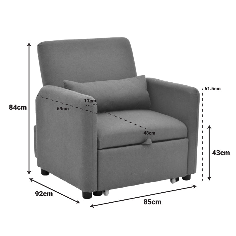 Armchair-bed Flexa fabric black 85x92x84cm
