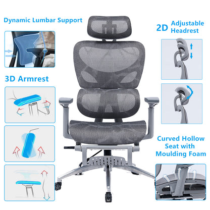 Office chair manager with footrest Thelonius pakoworld mesh grey