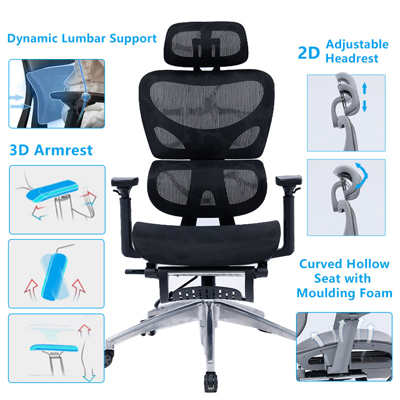 Office chair manager with footrest Thelonius pakoworld mesh black