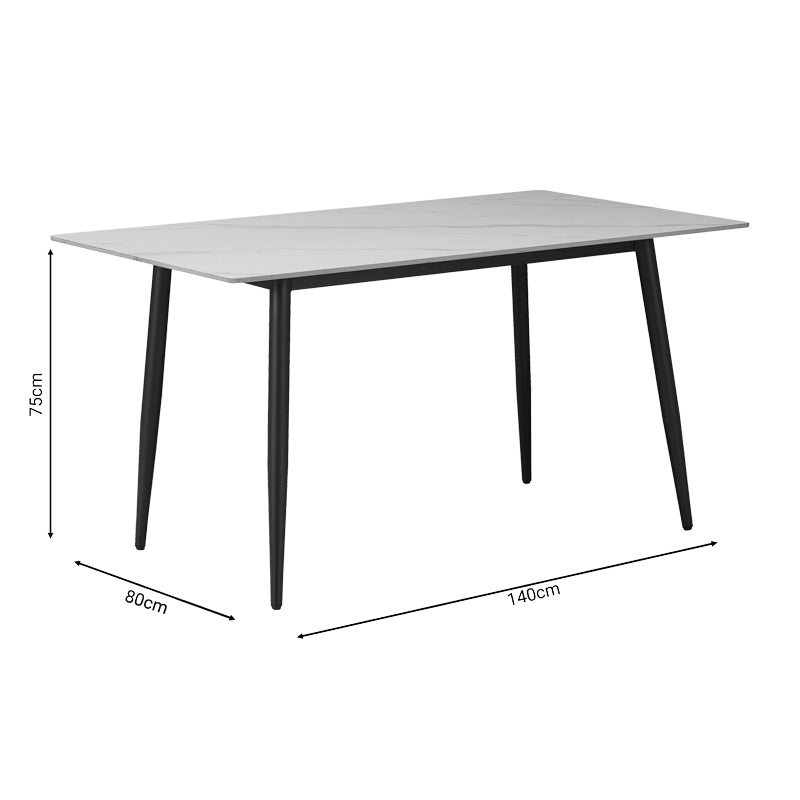 Dining table Gustas pakoworld white marble sintered stone-black metal 140x80x75cm