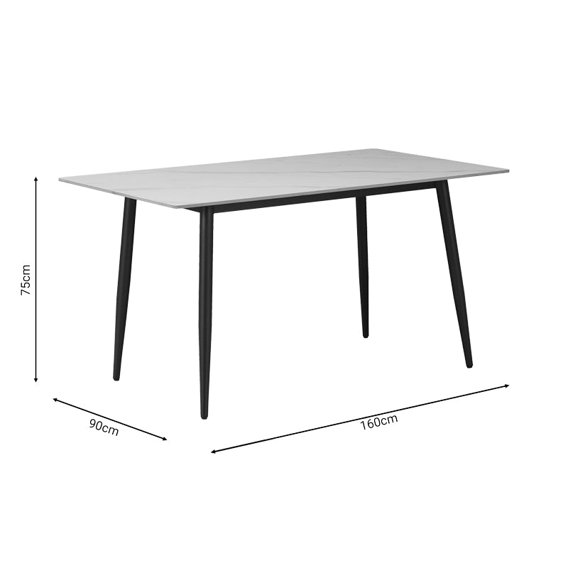 Dining table Gustas pakoworld white marble sintered stone-black metal 160x80x75cm