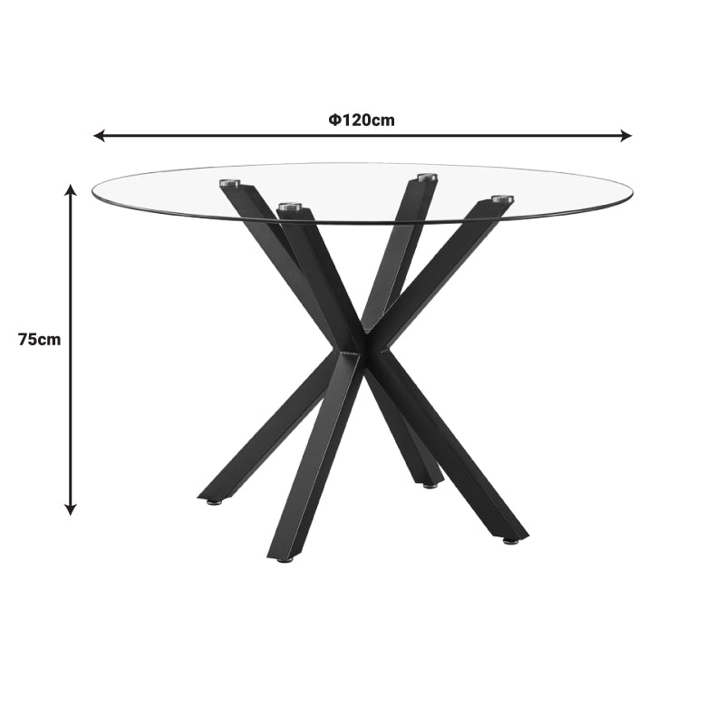 Kitchen table Tavula pakoworld Glass-Metal with black metal legs D120x75cm