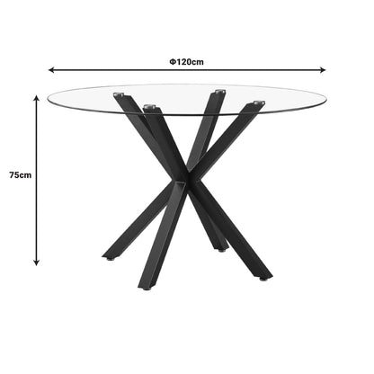 Kitchen table Tavula pakoworld Glass-Metal with black metal legs D120x75cm