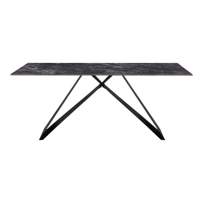 Kitchen table Meja pakoworld sintered black stone with black metal legs 180x90x76cm
