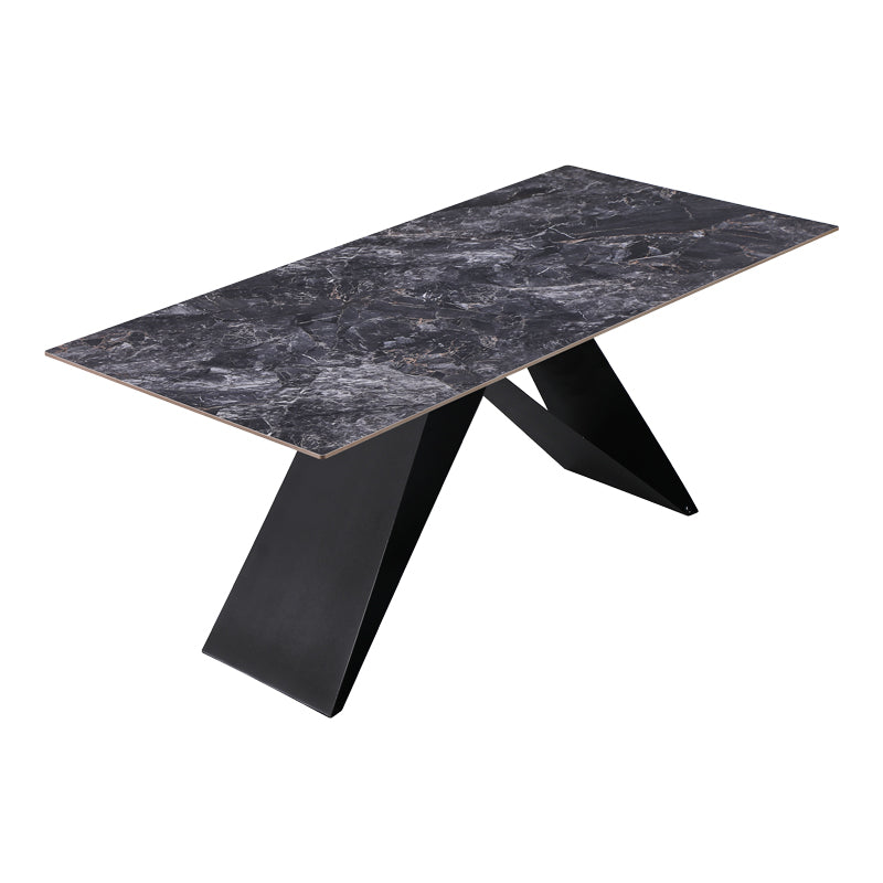 Kitchen table Meja pakoworld sintered black stone with black metal legs 180x90x76cm