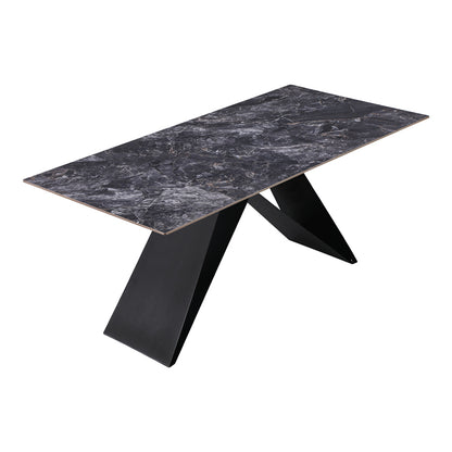 Kitchen table Meja pakoworld sintered black stone with black metal legs 180x90x76cm