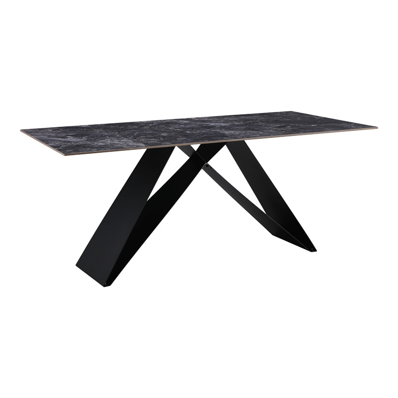 Kitchen table Meja pakoworld sintered black stone with black metal legs 180x90x76cm