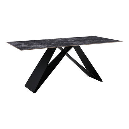 Kitchen table Meja pakoworld sintered black stone with black metal legs 180x90x76cm