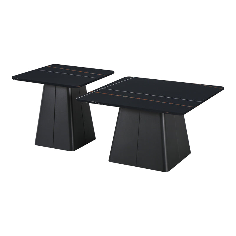 Square coffee tables set of 2 metal-sintered stone in black marble color