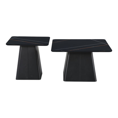 Square coffee tables set of 2 metal-sintered stone in black marble color