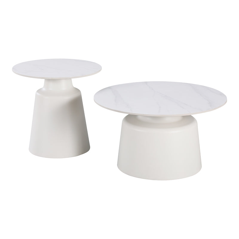 Coffee tables Dualis set of 2 pieces metal-sintered stone in white marble